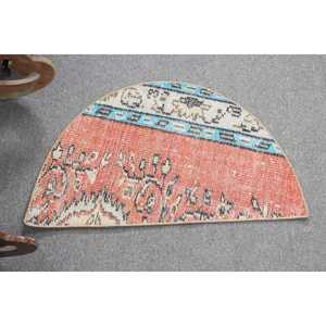 Tapis rond vintage 2,5x1,5 pi (75x45 cm), tapis turc à bordures rouges - Product Image 1