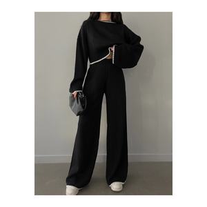 ชุดเสื้อสเวตเตอร์ถักยางสีดำของผู้หญิงชุดเสื้อสเวตเตอร์หรูหรา - Product Image 1
