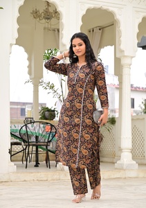 Salwar Kameez long en coton à imprimé floral noir pour femmes, kurta droit avec pantalon, fête, été - Product Image 4