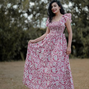 Femmes filles imprimé pur coton Maxi robe indien bloc imprimé décontracté été soirée à la mode en gros longue Midi en vrac - Product Image 1