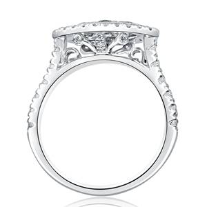 Marquise en forme de Halo 3 pierres diamant bague de fiançailles proposition bague coupe ronde pour les femmes passé présent futur anneau 14k or blanc - Product Image 6