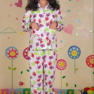 Stock ensemble de pyjamas pour garçons à manches longues ensemble de nuit en coton imprimé blocs à la main pour enfants