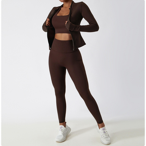 Vêtements de sport avec logo personnalisé pour femmes Soutien-gorge de sport de course doux Leggings de yoga Pantalon Veste à manches longues Vêtements de fitness Ensemble de yoga pour femmes - Product Image 6