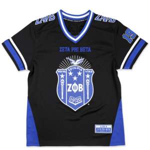 Maillot de football ZPB-Noir et bleu royal 100% polyester Maillot Zeta Phi Beta avec logos brodés et col en V bouclier - Product Image 2
