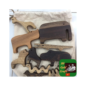 Juego de figuras de animales de madera hechas a mano educativas, venta al por mayor para niños, juego y decoración, juego creativo de juguetes de regalo de animales de madera - Product Image 1