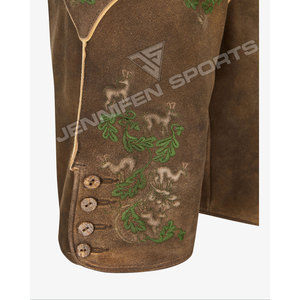 ผู้ชายคุณภาพสูง Lederhosen สั้น Cowhide หนังนิ่มด้านหน้าเย็บปักถักร้อยปุ่มปิดด้านข้างและกระเป๋าด้านหลังพร้อมห่วงเข็มขัด - Product Image 3