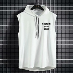 Débardeur respirant imprimé en 3D personnalisé Débardeur à capuche en coton biologique pour hommes Summer Gym Running Singlets - Product Image 3