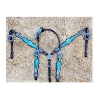 Ensemble de têtière et de collier de poitrine en cuir de cheval occidental sur mesure, plastron confortable et léger fait à la main