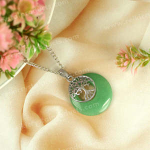 Natural <b>Crystal</b> Stone <b>Tree</b> of Life Charm Pendant Locket with Metal Chain - Product Image 5