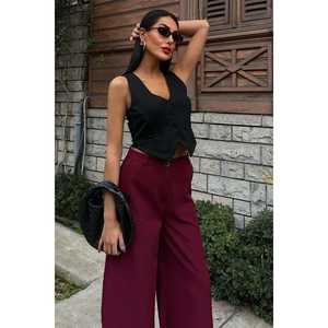 กางเกงขายาวทรงปาลาซโซเอวสูงผ้าเครปกันยับ รุ่น 0080 ทรงขากว้าง - Product Image 4