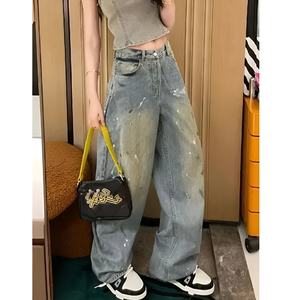 กางเกงยีนส์สีฟ้าของผู้หญิงกางเกงขากว้างเอวสูงทรงหลวมทรงแบ็กกี้แฟชั่นเรียบง่าย - Product Image 4