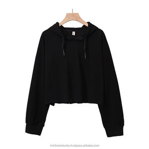 Sweat à capuche décontracté à manches longues pour femmes haut court Logo personnalisé respirant polaire sweat-shirt d'entraînement Logo avant trou de col à capuche - Product Image 3