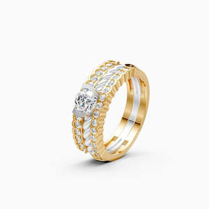 Anillo apilable de tres capas con diamantes cultivados en laboratorio de 0.88 quilates, redondos, en oro amarillo, blanco y rosa de 9 quilates. - Product Image 1