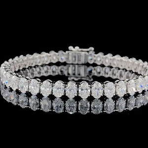 Moissanite Bracelet Tennis en or blanc pour femme Bijoux en diamant taille ovale Mariage Argent sterling 925 - Product Image 2