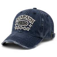 Custom Vintage Gewassen Sportieve Fruit Dot Baseball Cap Borduurwerk 3D Logo Verweerde Denim Blauwe Dad Hat Verstelbare Gebogen Klep