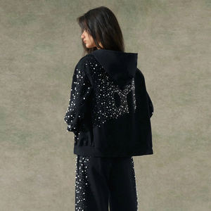 Oversized Cozy Rhinestone Hoodie <b>Women</b> <b>Fleece</b> Cotton Soft <b>Warm</b> Breathable Streetwear Fashion Vintage Embroidery Patch <b>Jacket</b> - Product Image 4