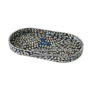 Caliente Premium artesanal hecho a mano respetuoso con el medio ambiente ratán y madre de perla bandeja de servicio elegante moderno ovalado y diseño para interiores del hogar - Product Image 5