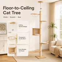 Arbre à chat vertical écologique avec griffoir, marches en tubes de carton et support de plafond, emballé en carton