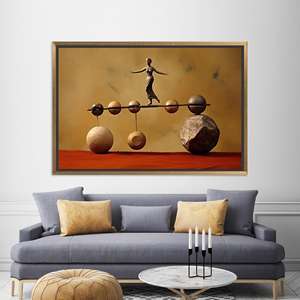 งานศิลปะบนผ้าใบพิมพ์ลาย: ภาพผู้หญิงบนหินทรงสมดุลสไตล์โมเดิร์นสำหรับตกแต่งบ้านอย่างมีระดับ, ผ้าใบกรอบทอง - Product Image 1