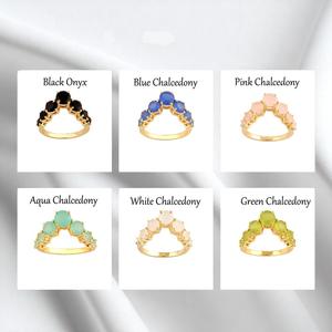 แหวนพลอยคาลซิโดนีสีขาวตั้งมงกุฎทำด้วยมือชุบทอง925เครื่องประดับแหวนเงิน - Product Image 3