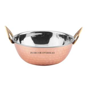 Nuevo patrón de llegada textura martillada cobre antiguo acabado Exterior con plata brillante pulido Interior Metal Kadhai suministros - Product Image 2