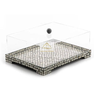 Serveur de chocolat de taille personnalisée de qualité supérieure en mosaïque brune avec un support de service de gâteau de forme carrée MOP de conception tendance - Product Image 4