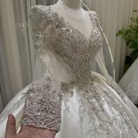 Robe de mariée de luxe Jancember OY034 ornée de perles, col en V, manches longues, robe de bal, Vestido De Novia, pour cérémonie royale