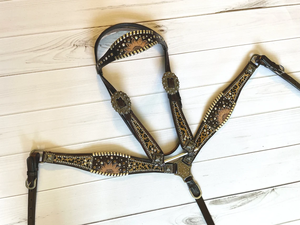 Leopard Dark Brown Whipstitch Sunflower Tack Set Western Tooled Leather Headstall Breast Collar Horse <b>Bridle</b> Set Full/Cob/ - Product Image 5