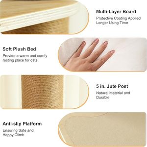 Arbre à chat écologique pour sol et plafond, tour d'escalade à 6 niveaux réglables en hauteur (1,8-3 m) avec poteaux à gratter en bois épaissi - Product Image 4