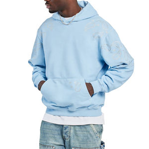 Wholesale Men's Plus Size Pullover Hoodie 100% Cotton Polyester Heavyweight Winter Jacket with Rhinestone <b>Detail</b> Hooded Design - Product Image 1