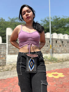 กระเป๋าคาดลำตัวหนังแจ็คการ์ดสะพายข้างสำหรับโทรศัพท์สไตล์วินเทจผ้ามัลติแอซเทคกระเป๋าคล้องข้อมือเล็กๆลายควิลท์ไม่เหมือนใคร - Product Image 2