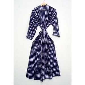 Kimono Vintage Elegante 100% Algodón, Bata Suave y Transpirable para Playa o Dormir, Estampado a Mano, Largo Completo con Cordón Ajustable - Product Image 2