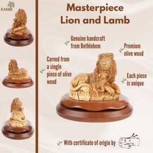 Hand Carved Olive Wood Lion and Lamb Sculpture 20 cm Christian Religious Figurine Peace Symbol Handmade in Bethlehem - Product Image 4