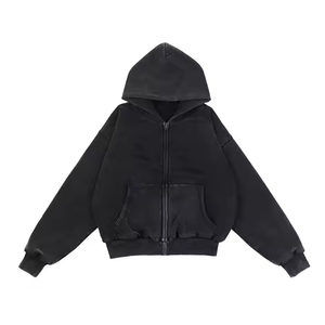 Sudadera con capucha de algodón con cremallera para hombre, precio al por mayor, de peso pesado, Polar, patrón sólido, suéter con capucha teñido liso de invierno - Product Image 1