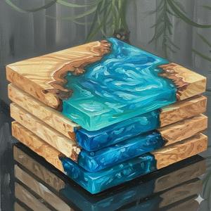 Juego de Posavasos Cuadrados de Nogal Artístico de Alta Calidad con Acabado Brillante, Ecológico para Decoración de Mesa Premium - Product Image 2