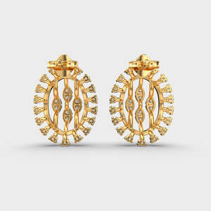 Boucles d'oreilles ovales en or jaune/blanc/rose 18 carats avec diamants |   Design Halo Classique |   Fabricant de bijoux fins en gros - Product Image 4