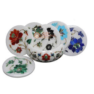 <b>Table</b> Top <b>White</b> <b>Marble</b> Coasters Tea And Coffee Glass <b>Dining</b> <b>Table</b> Decoration Restaurant Coasters Golden Rim Set of 4 - Product Image 6