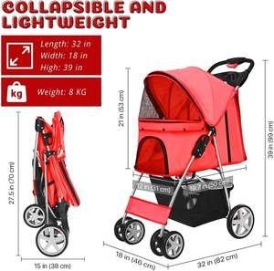 Estructura de acero resistente, diseño de tela transpirable, duradero, fuerte, cochecito para mascotas, cómodo, cochecito para gatos, tamaño mediano - Product Image 4