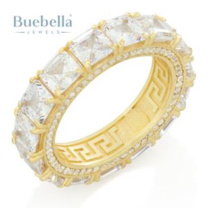 Original 925 Plata de Ley 18K chapado en oro Moissanite Princess-Cut Pave Setting Religioso Eternity Band Anillo delicado - Product Image 1
