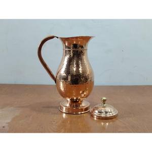 Pichet en cuivre Mughlai avec poignée en cuivre, pichet décoratif artisanal pour l'eau et les boissons, cadeau idéal pour la décoration intérieure - Product Image 1