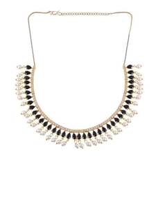 Conjunto de collar de gargantilla de diamantes de perlas blancas de estilo étnico cadenas de latón chapadas en oro hechas a mano fabricante indio boda - Product Image 3