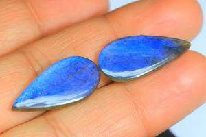 Atractivo par de cabujones de labradorita, piedras preciosas de labradorita llamativas azules genuinas, gemas pulidas sueltas y suaves para hacer joyas - Product Image 3