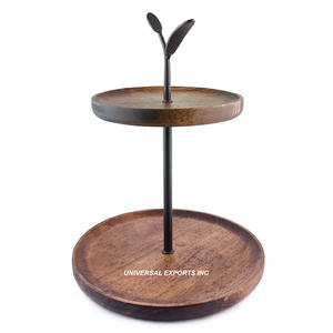 Support à gâteau en bois de créateur fini personnalisé Support à chocolat rond de luxe à deux niveaux Support à chocolat classique et élégant - Product Image 2