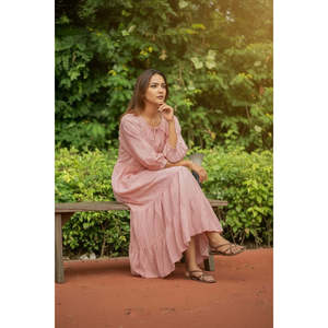 Stripe Hand Block Print Cotton Midi <b>Dress</b> Lightweight Boho Summer Sundress <b>with</b> <b>Pockets</b> ODM Leisure Occasion for Beach Gift - Product Image 5