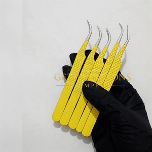 Meilleures pinces à cils GETUP BROSONS IMPEX anti-magnétiques et anti-statiques, longueur 10 mm, isolation/courbe personnalisées, couleur jaune, en acier inoxydable - Product Image 2