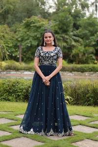 Vestido largo de trabajo Dupatta bordado paquistaní Anarkali Salwar Kameez elegante de mujer de diseñador para fiestas de boda de seda - Product Image 4