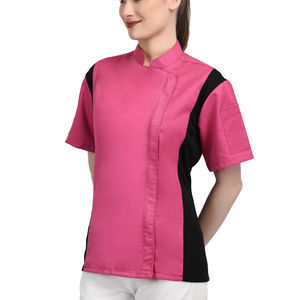 Manteau de chef uniforme culinaire à manches courtes pour femmes professionnelles avec fermeture à glissière en maille latérale pour restauration hôtels restaurants bars - Product Image 1
