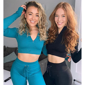 Wholesale High Quality Women's Athletic Gym Fitness Workout Yoga Activewear 2-Piece Set Breathable Lace <b>Belt</b> <b>Elastic</b> <b>Waist</b> - Product Image 5