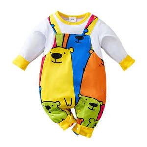 Conjunto de 2 Piezas de Algodón Orgánico con Estampado de Dibujos Animados Nounours, Ropa de Bebé, Salopette, Conjunto de Combinación, Sostenible y Ecológico - Product Image 3