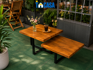 Mesa de Centro Moderna de Madera de 2 Niveles - Mesa de Centro Rústica de Madera y Metal con Estante de Almacenamiento para Muebles de Sala de Estar - Product Image 1